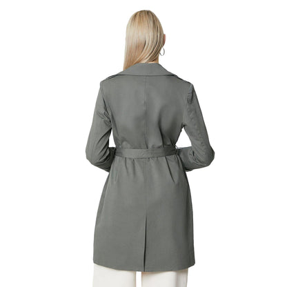 Grey - Back - Principles Womens-Ladies Premium Belted Trench Coat