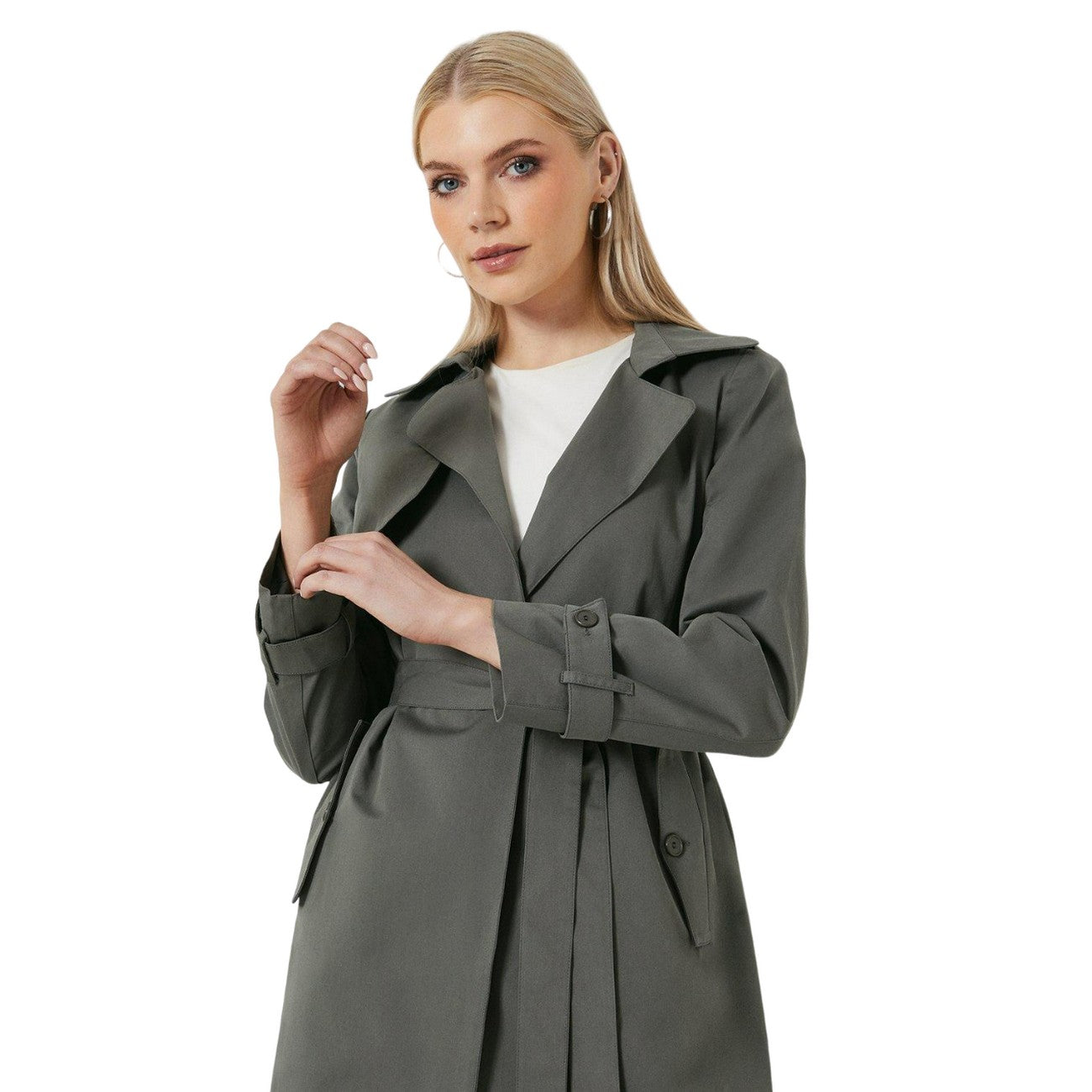 Grey - Side - Principles Womens-Ladies Premium Belted Trench Coat