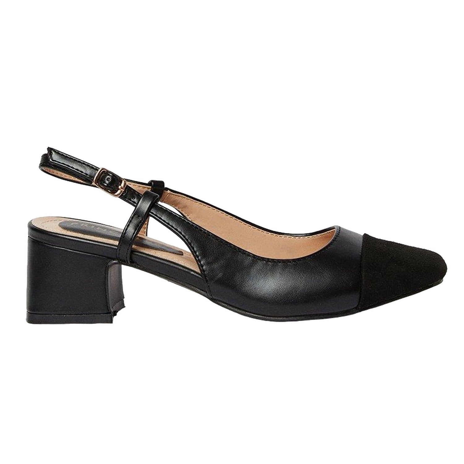 Black - Back - Principles Womens-Ladies Clementine Square Toe Low Block Heel Court Shoes