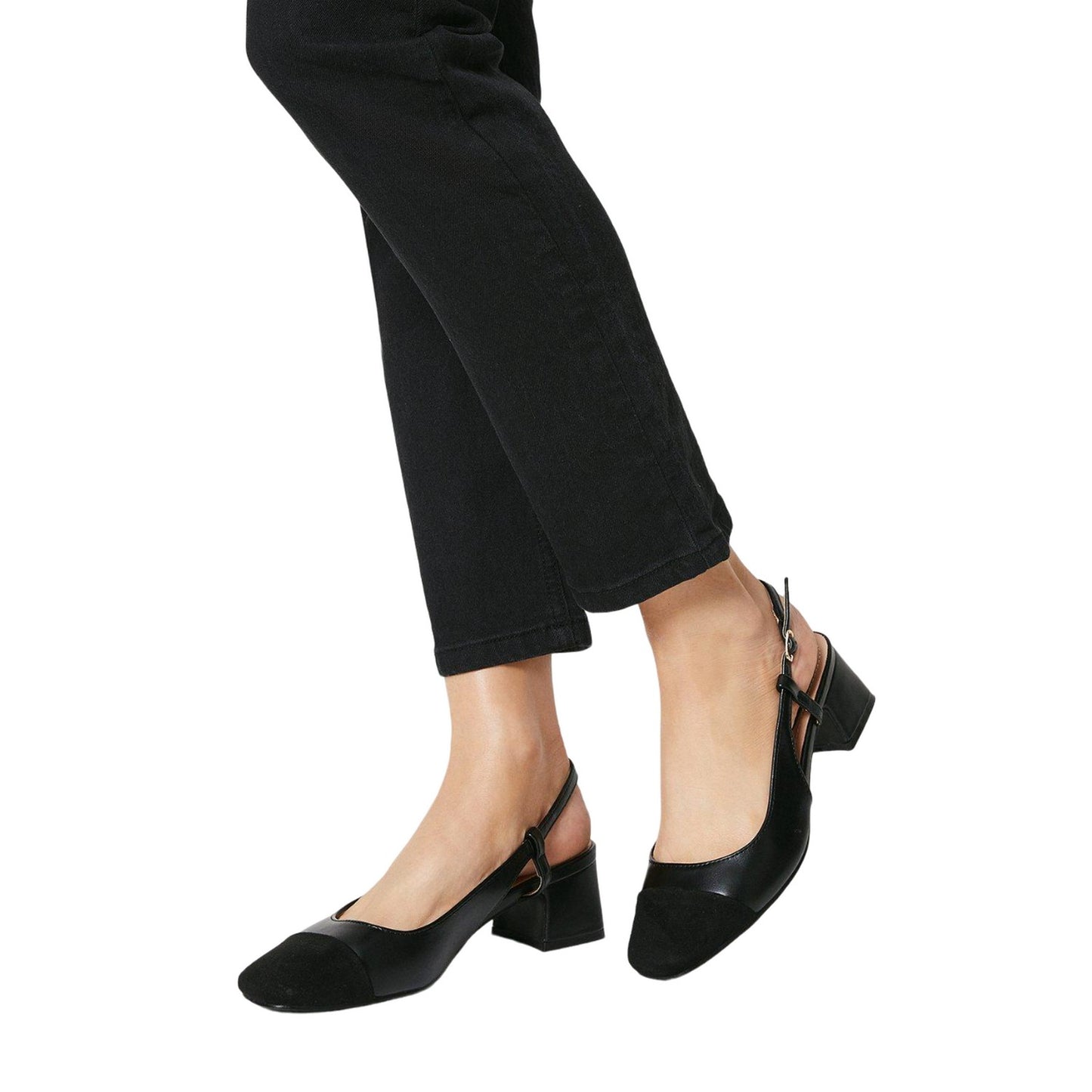 Black - Side - Principles Womens-Ladies Clementine Square Toe Low Block Heel Court Shoes