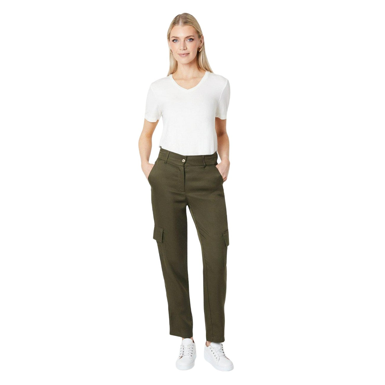 Khaki Green - Front - Principles Womens-Ladies Utility Pocket Tapered Cargo Trousers