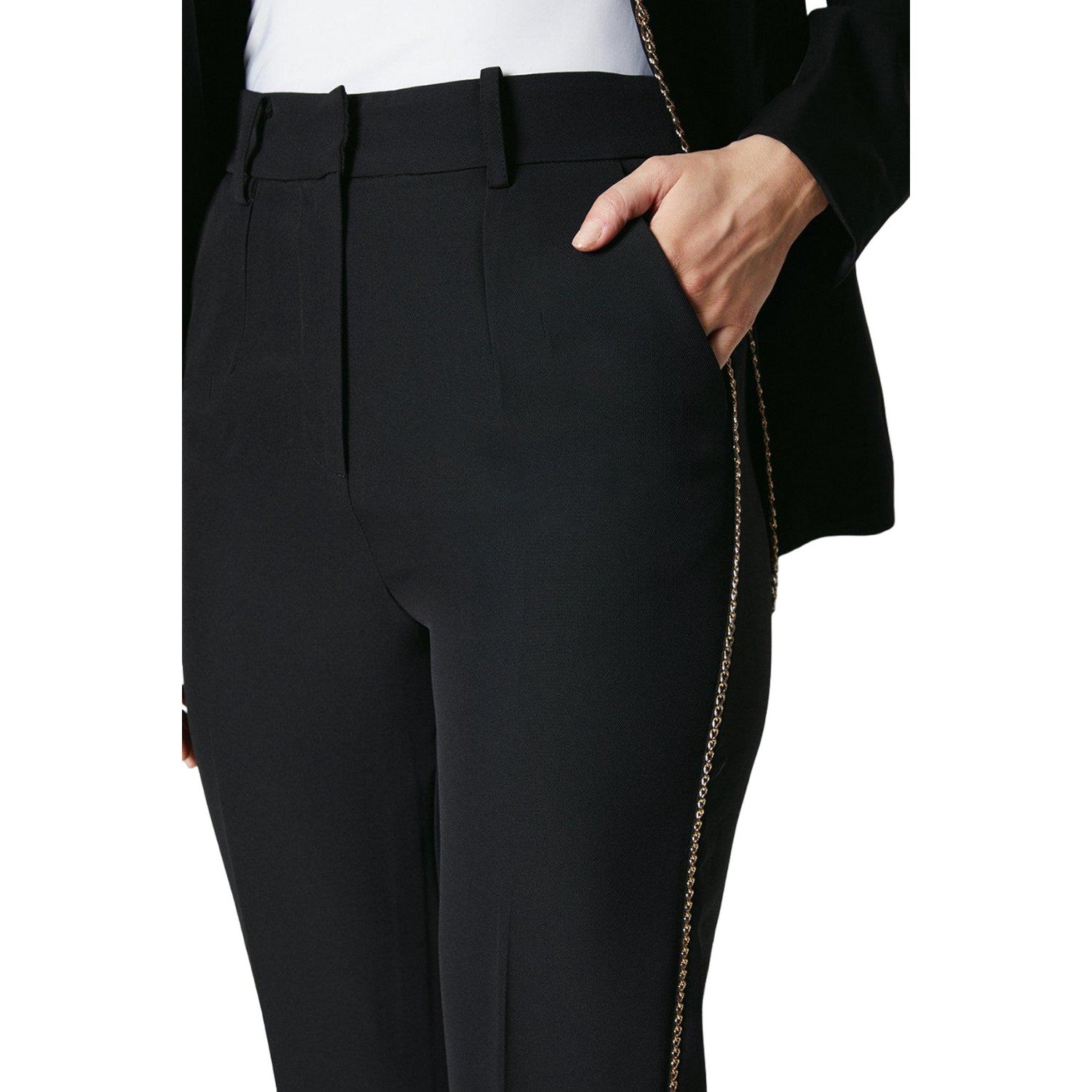 Black - Side - Principles Womens-Ladies Chain Detail Straight Leg Trousers