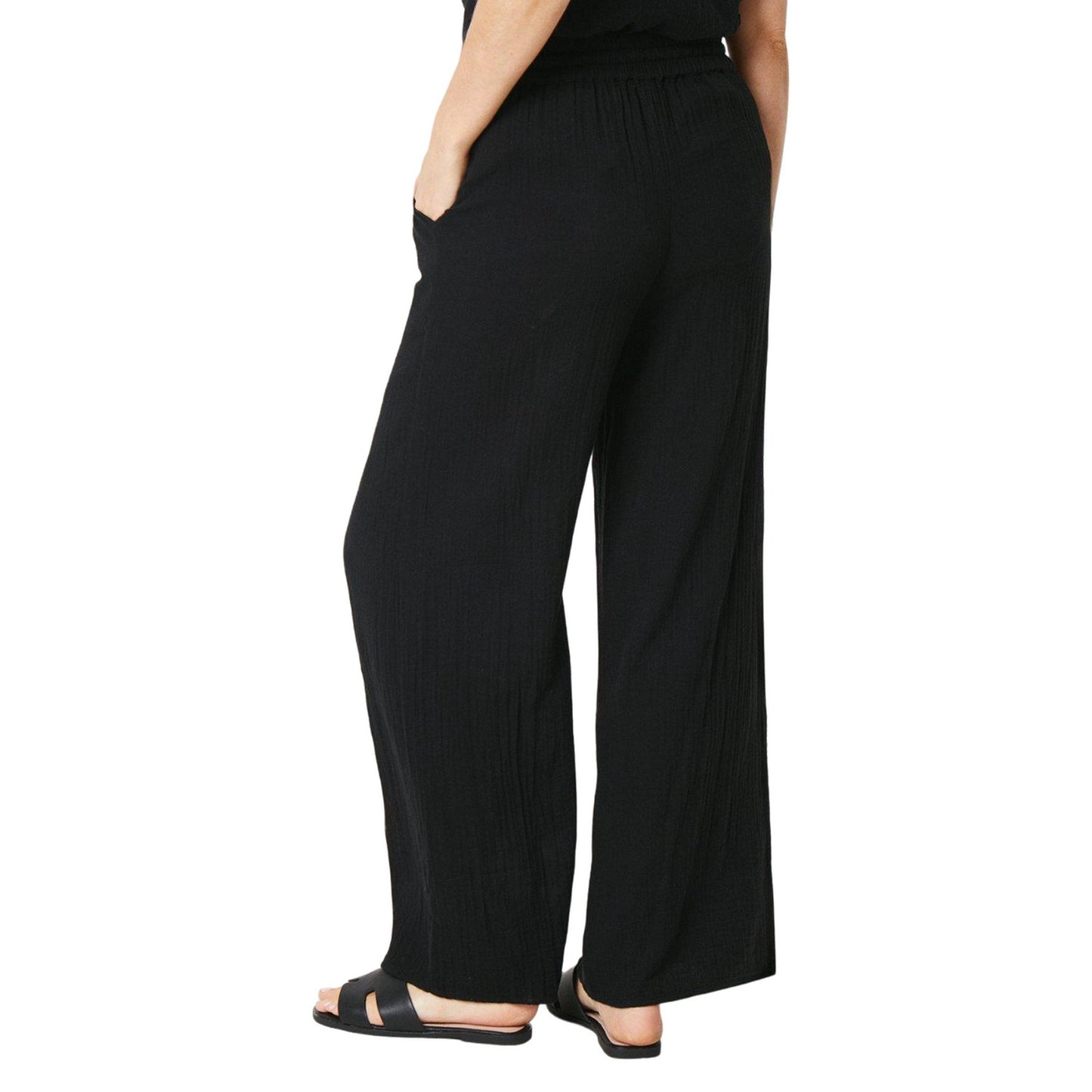Black - Back - Principles Womens-Ladies Double Gauze Wide Leg Trousers