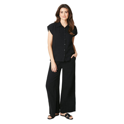 Black - Side - Principles Womens-Ladies Double Gauze Wide Leg Trousers
