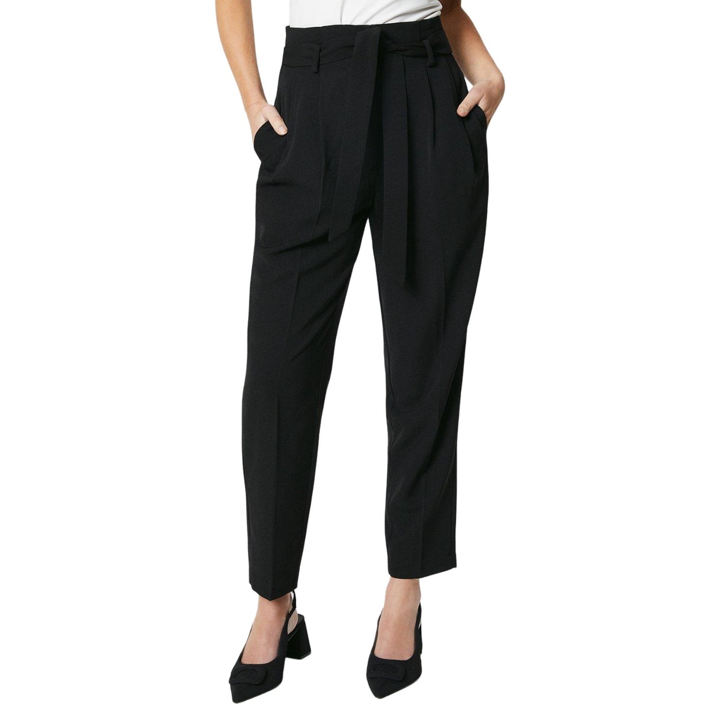 Black - Front - Principles Womens-Ladies Paperbag Petite High Waist Trousers