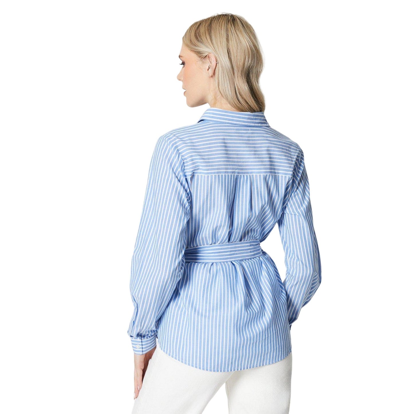 Blue - Back - Principles Womens-Ladies Stripe Poplin Waist Tie Shirt