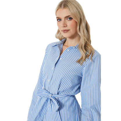Blue - Side - Principles Womens-Ladies Stripe Poplin Waist Tie Shirt