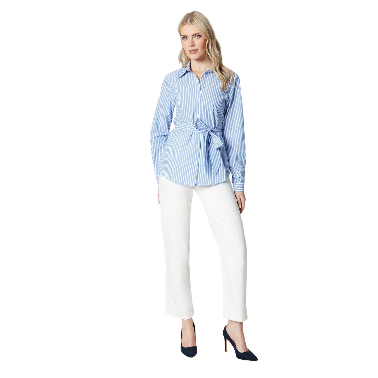 Blue - Lifestyle - Principles Womens-Ladies Stripe Poplin Waist Tie Shirt