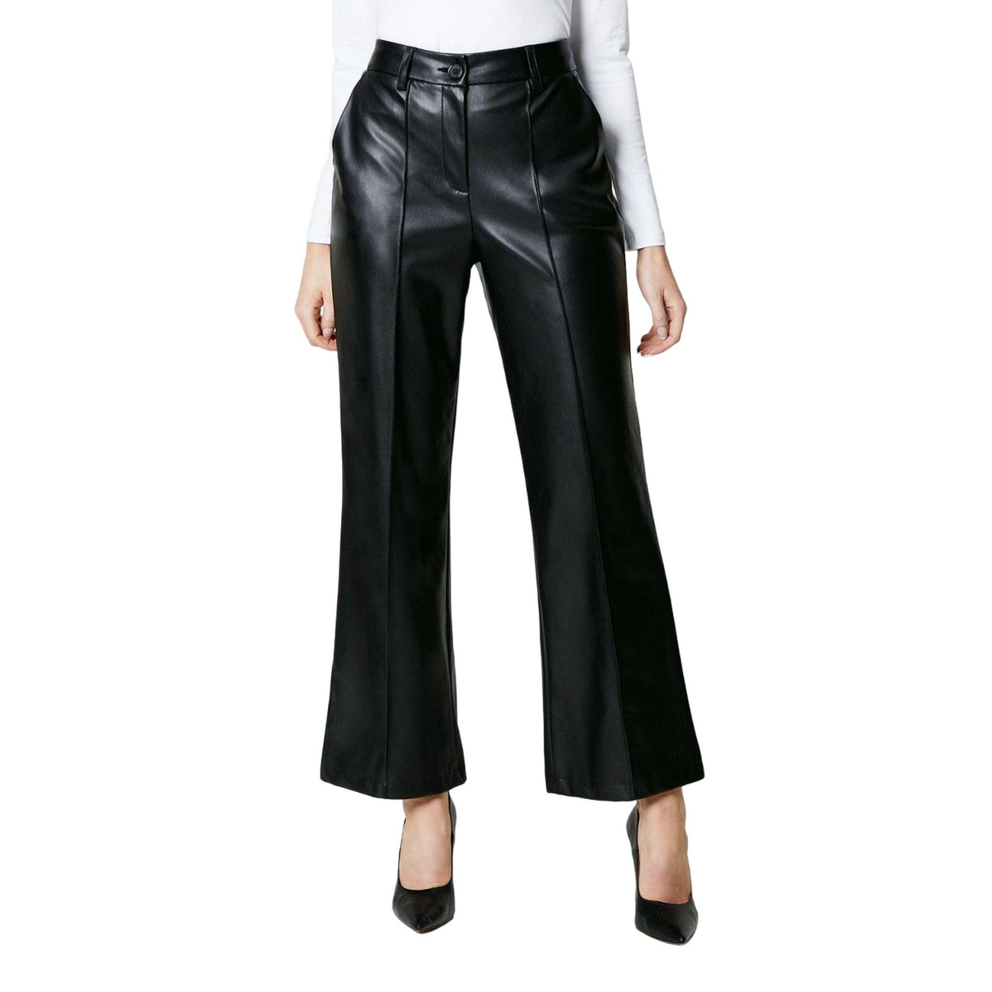 Black - Front - Principles Womens-Ladies Faux Leather Straight Leg High Waist Trousers