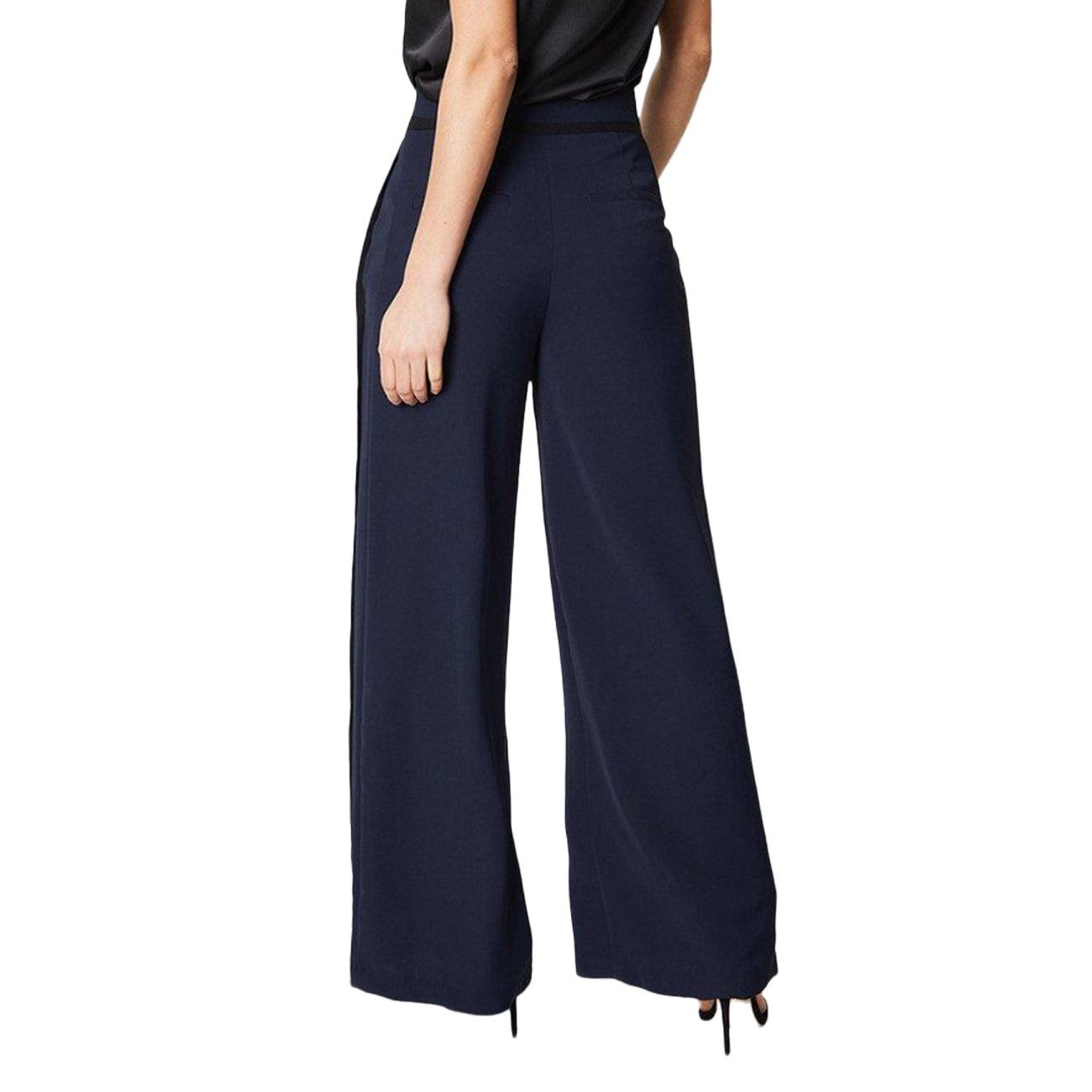 Navy - Back - Principles Womens-Ladies Piped Wide Leg Trousers