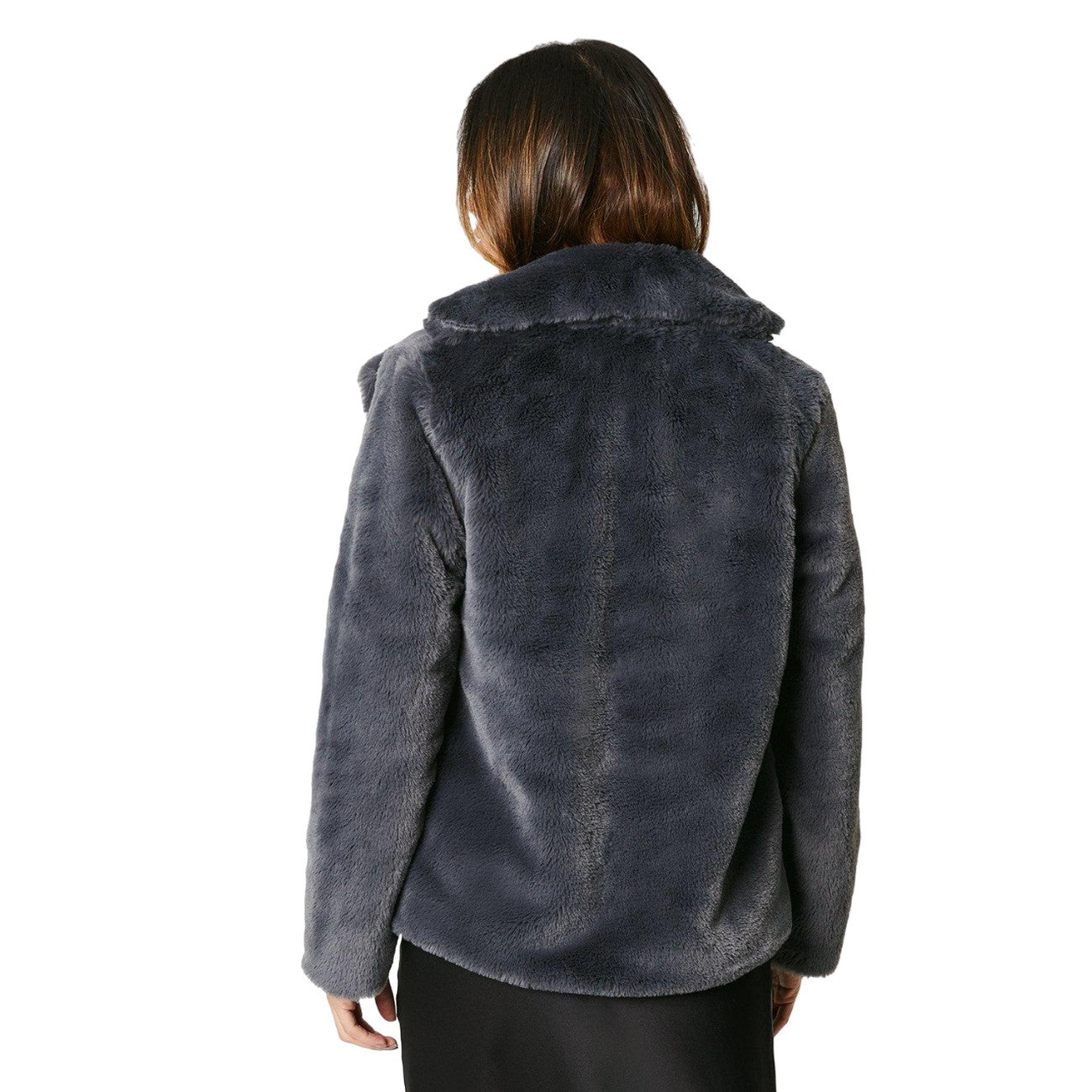 Navy - Back - Maine Womens-Ladies Faux Fur Single-Breasted Coat