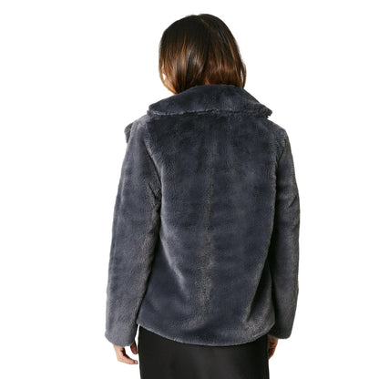 Navy - Back - Maine Womens-Ladies Faux Fur Single-Breasted Coat