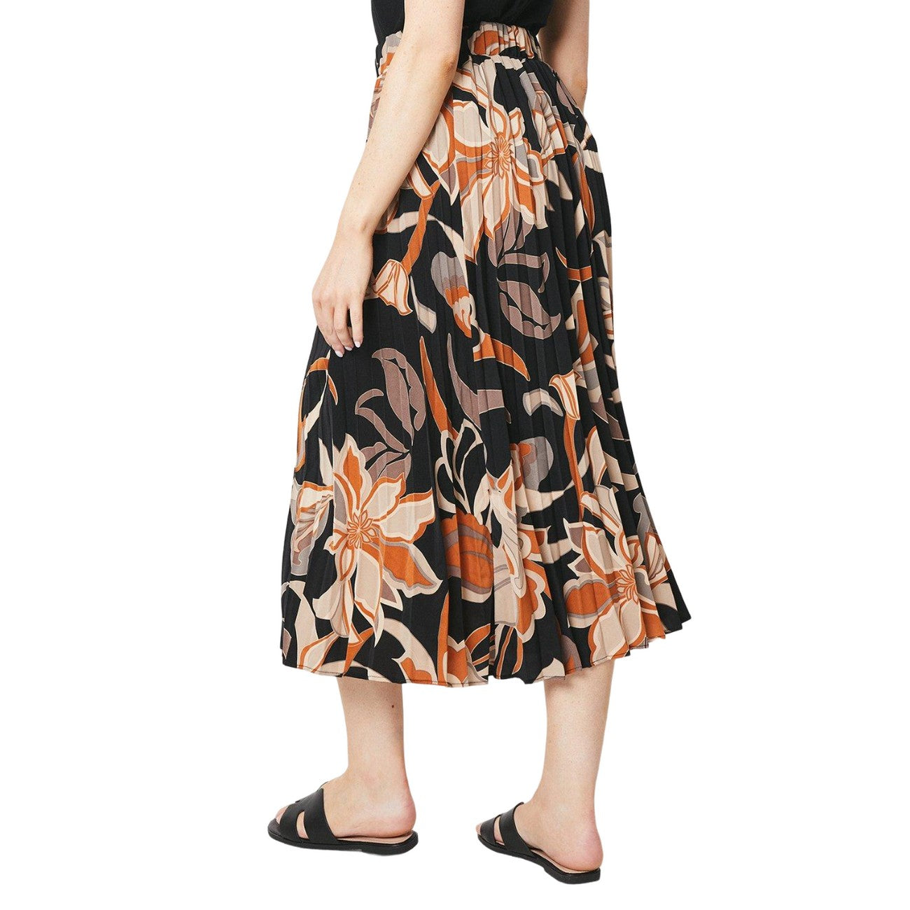 Black - Back - Principles Womens-Ladies Abstract Pleated Midi Skirt