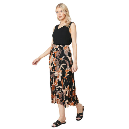 Black - Side - Principles Womens-Ladies Abstract Pleated Midi Skirt