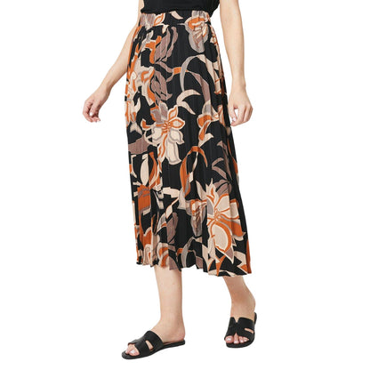 Black - Front - Principles Womens-Ladies Abstract Pleated Midi Skirt
