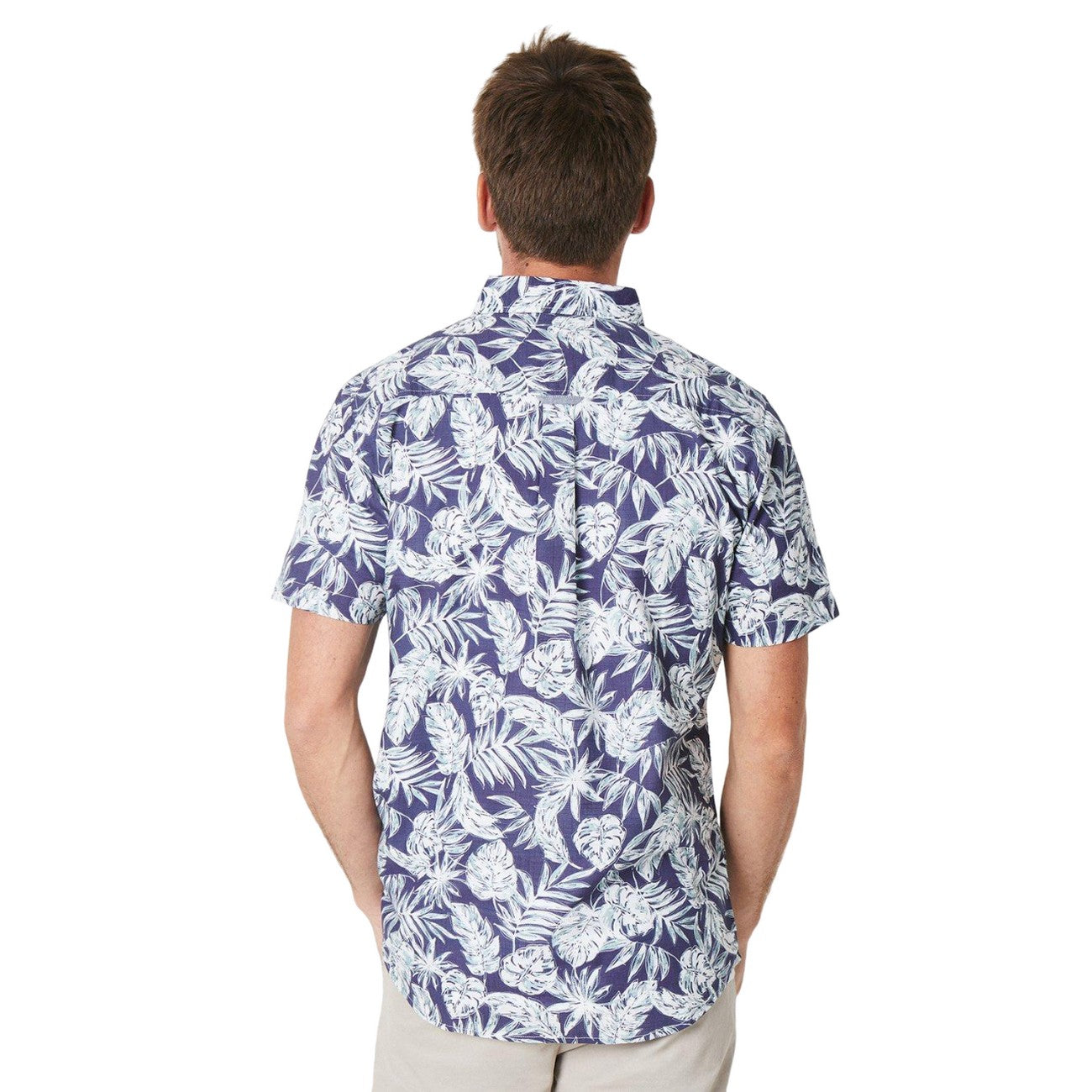 Blue - Back - Maine Mens Paradise Leaf Print Shirt