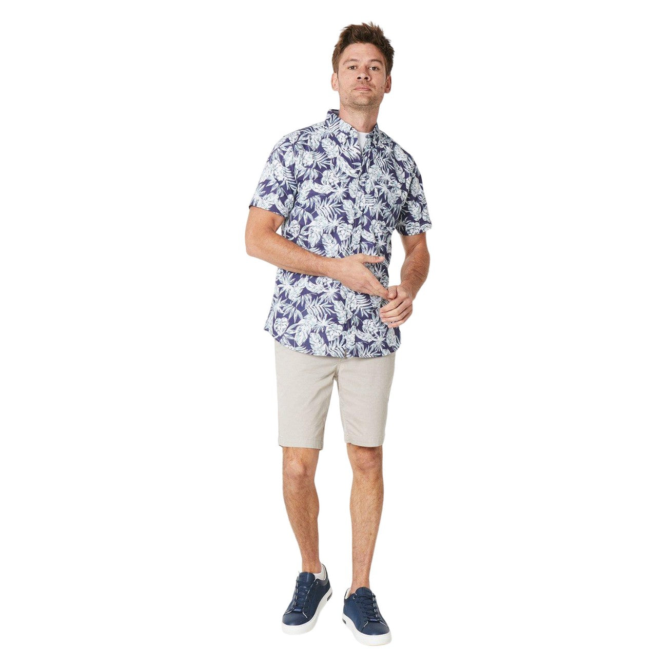 Blue - Side - Maine Mens Paradise Leaf Print Shirt