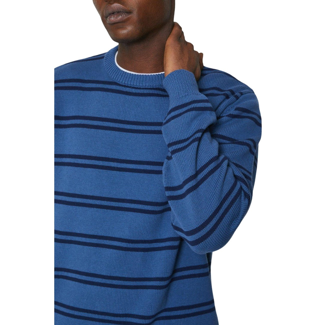 Mid Blue - Side - Maine Mens Double Stripe Crew Neck Jumper