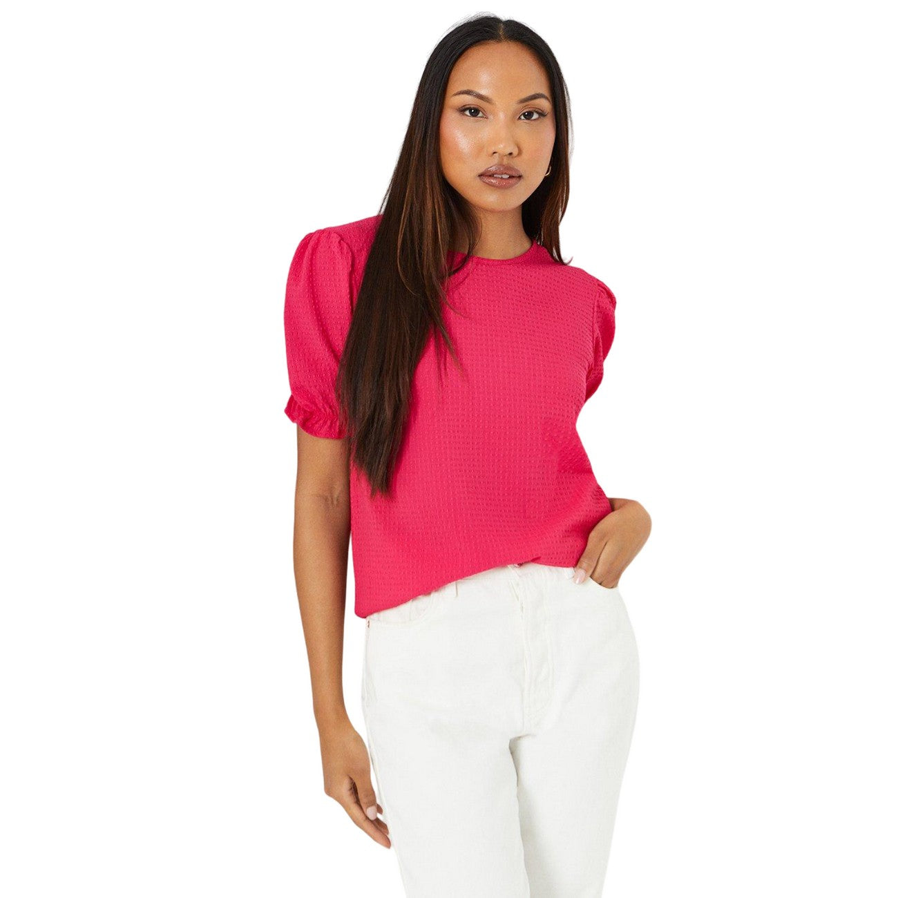 Pink - Front - Principles Womens-Ladies Textured Frill Cuff T-Shirt