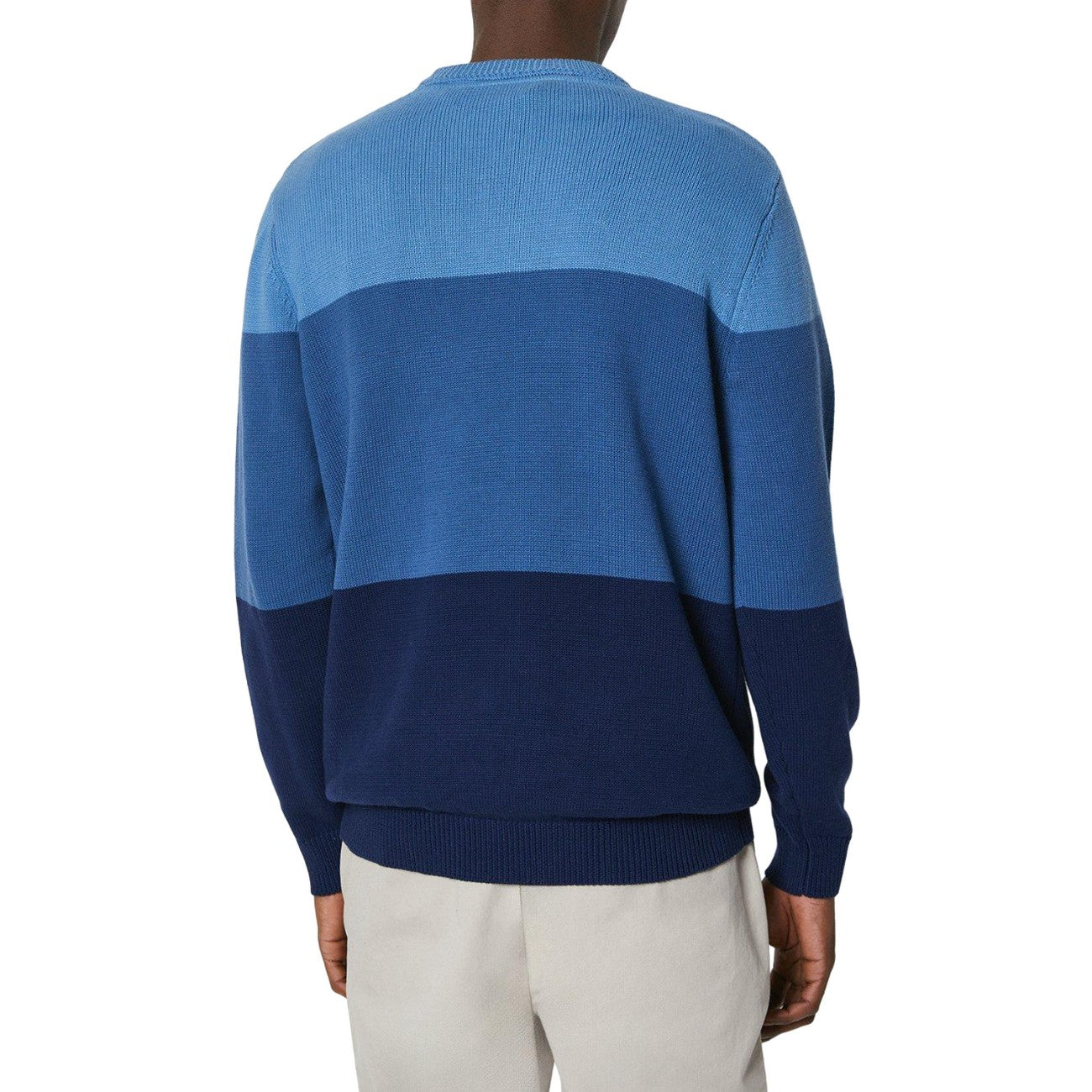 Blue - Back - Maine Mens Block Stripe Crew Neck Jumper