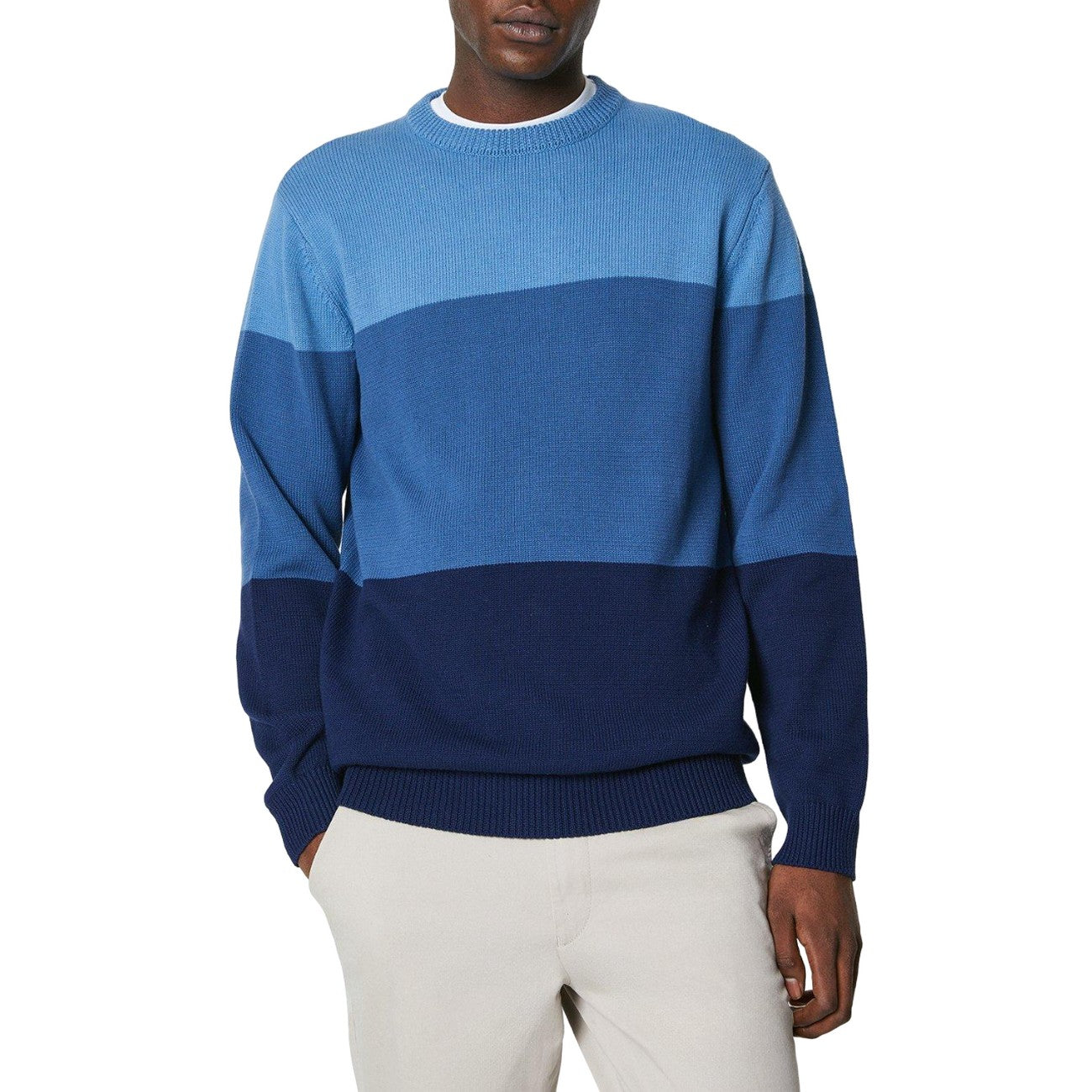 Blue - Front - Maine Mens Block Stripe Crew Neck Jumper