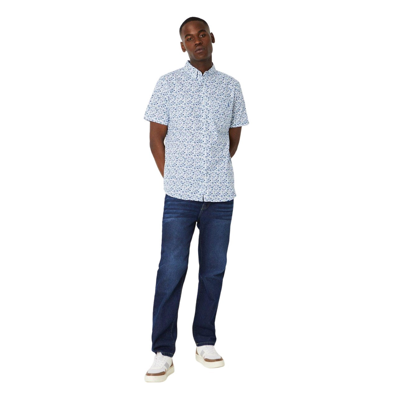 White - Side - Maine Mens Floral Vine Short-Sleeved Shirt