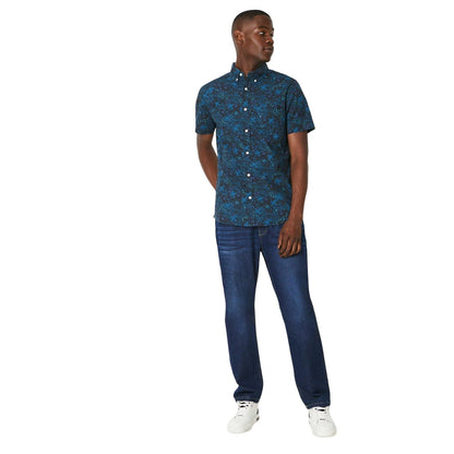 Navy - Side - Maine Mens Island Print Short-Sleeved Shirt
