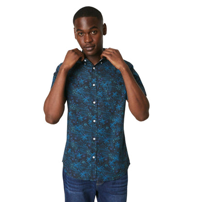 Navy - Front - Maine Mens Island Print Short-Sleeved Shirt