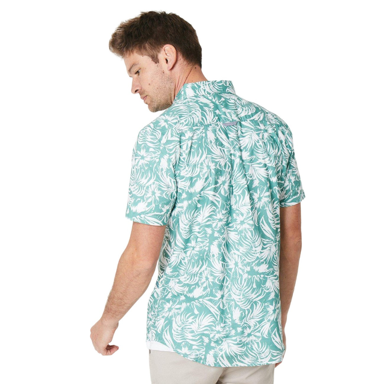 Green - Back - Maine Mens Leaf Print Short-Sleeved Shirt