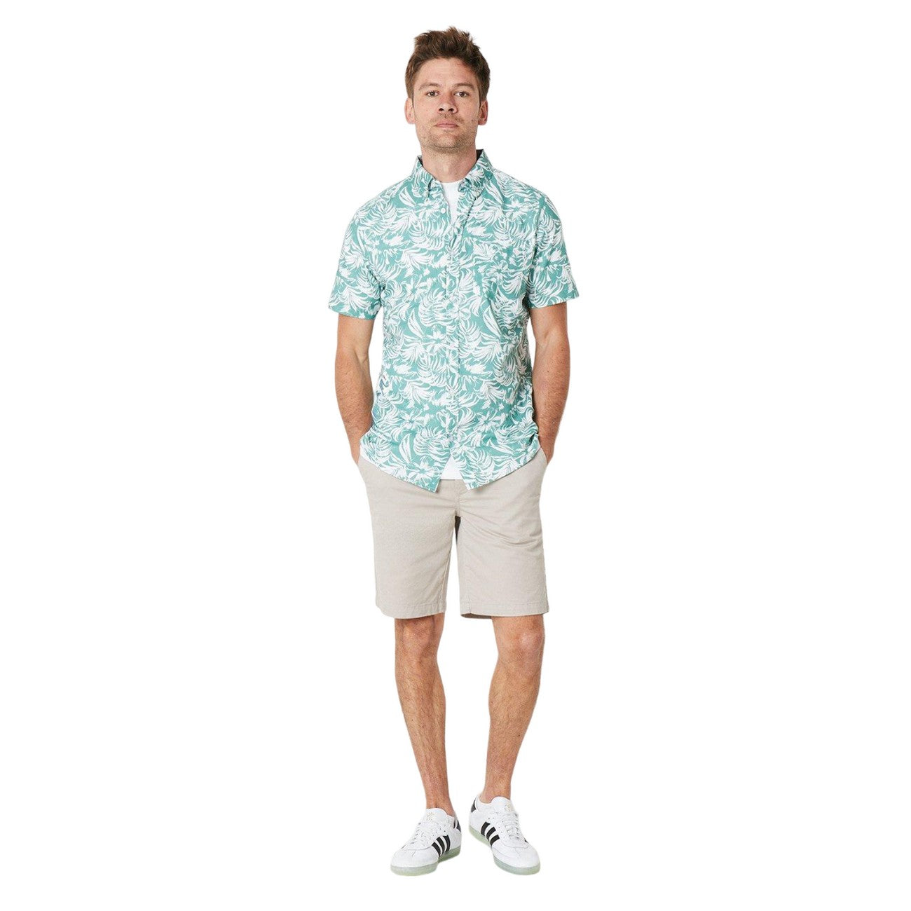 Green - Side - Maine Mens Leaf Print Short-Sleeved Shirt