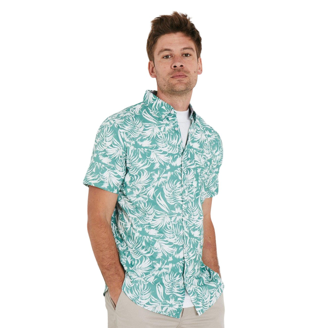 Green - Front - Maine Mens Leaf Print Short-Sleeved Shirt