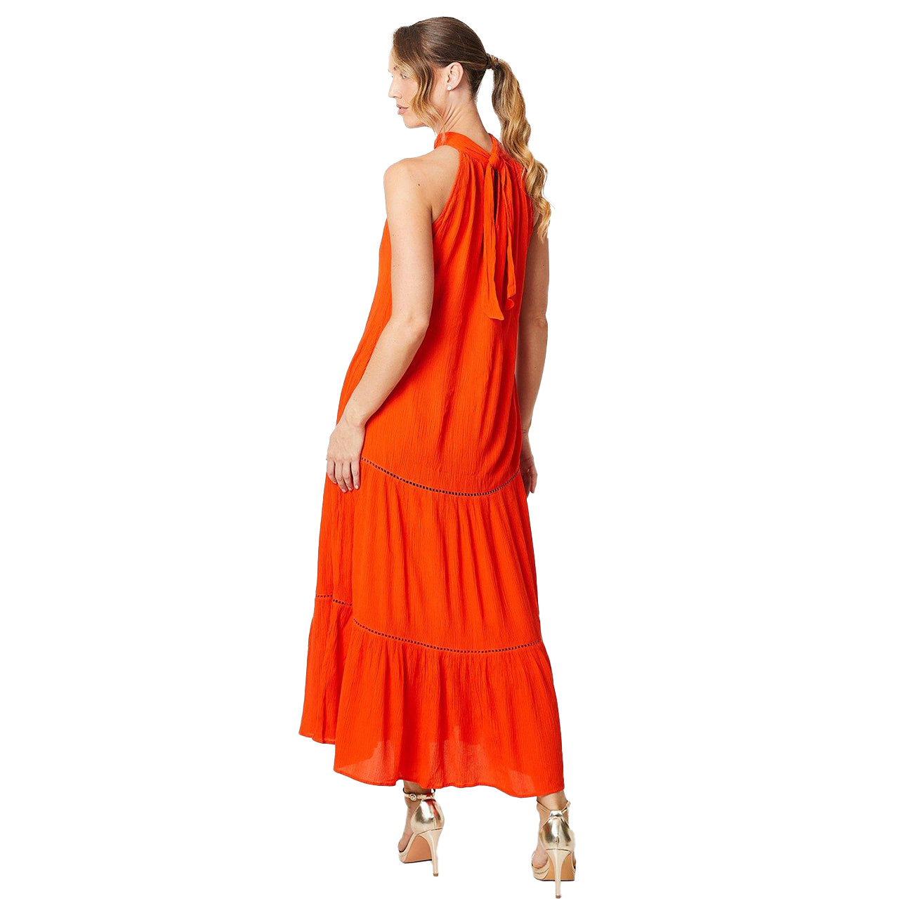 Orange - Back - Principles Womens-Ladies Lace Detail Halter Neck Maxi Dress