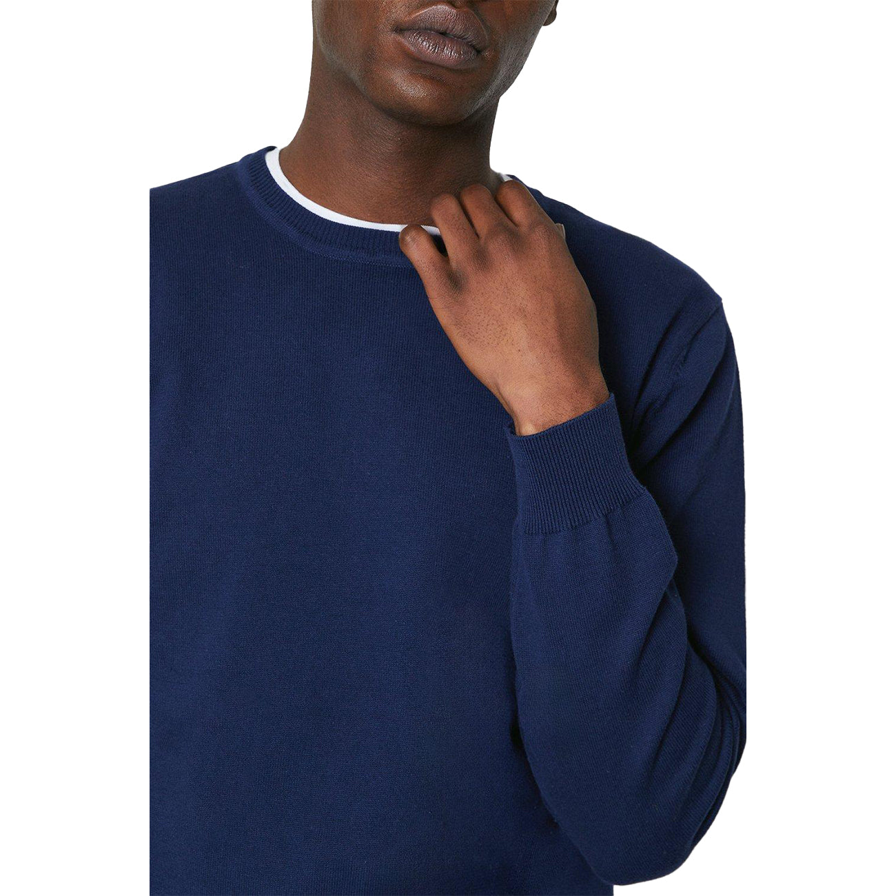 Navy - Side - Maine Mens Cotton Lightweight Jumper