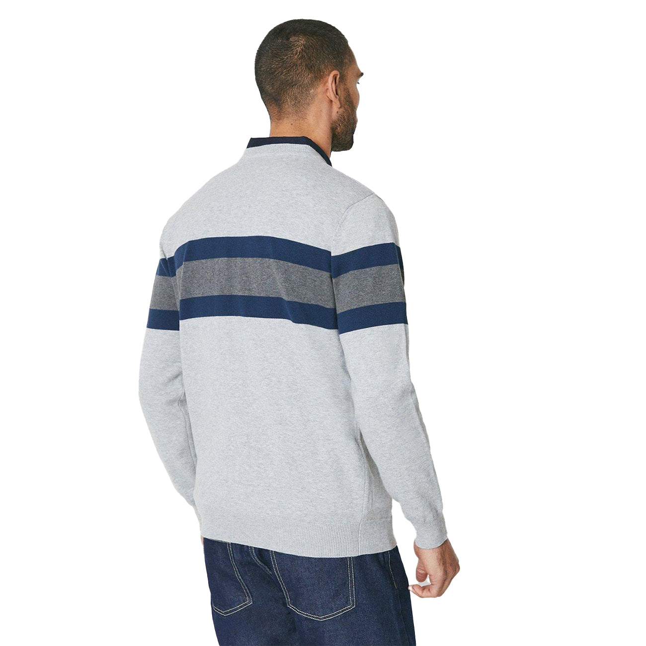 Light Grey - Back - Maine Mens Chest Stripe Crew Neck Jumper