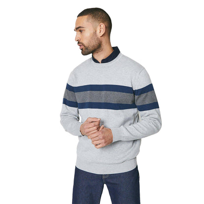 Light Grey - Front - Maine Mens Chest Stripe Crew Neck Jumper