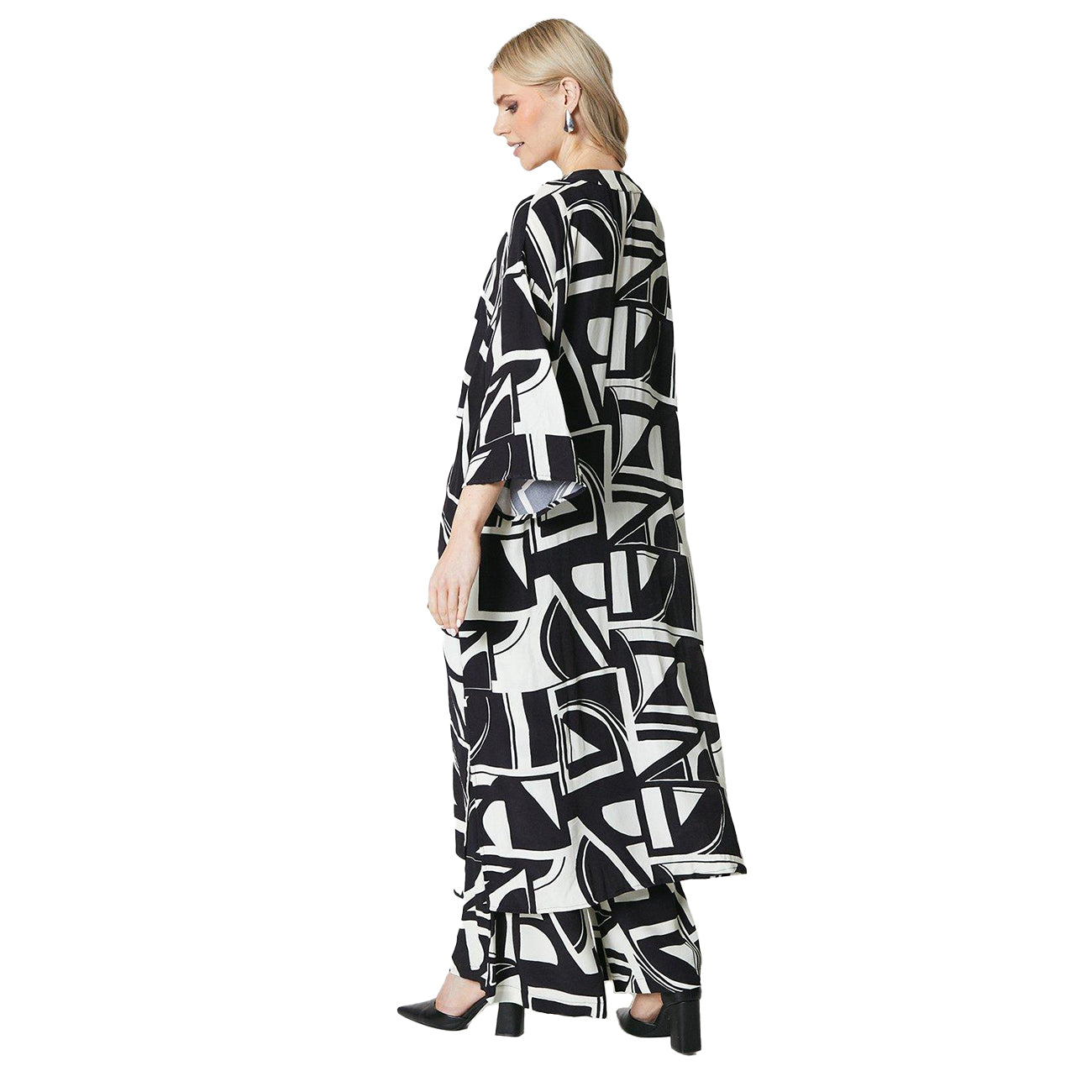 Black-White - Back - Principles Womens-Ladies Geometric Longline Kimono
