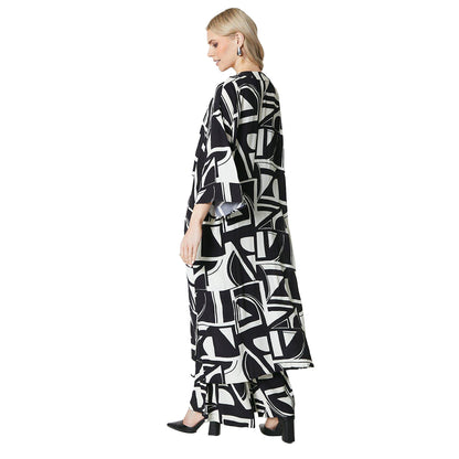Black-White - Back - Principles Womens-Ladies Geometric Longline Kimono