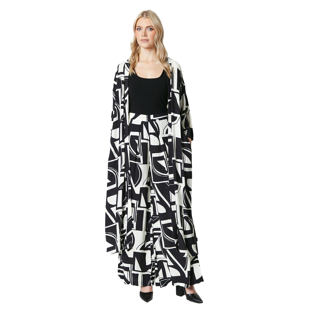Black-White - Front - Principles Womens-Ladies Geometric Longline Kimono