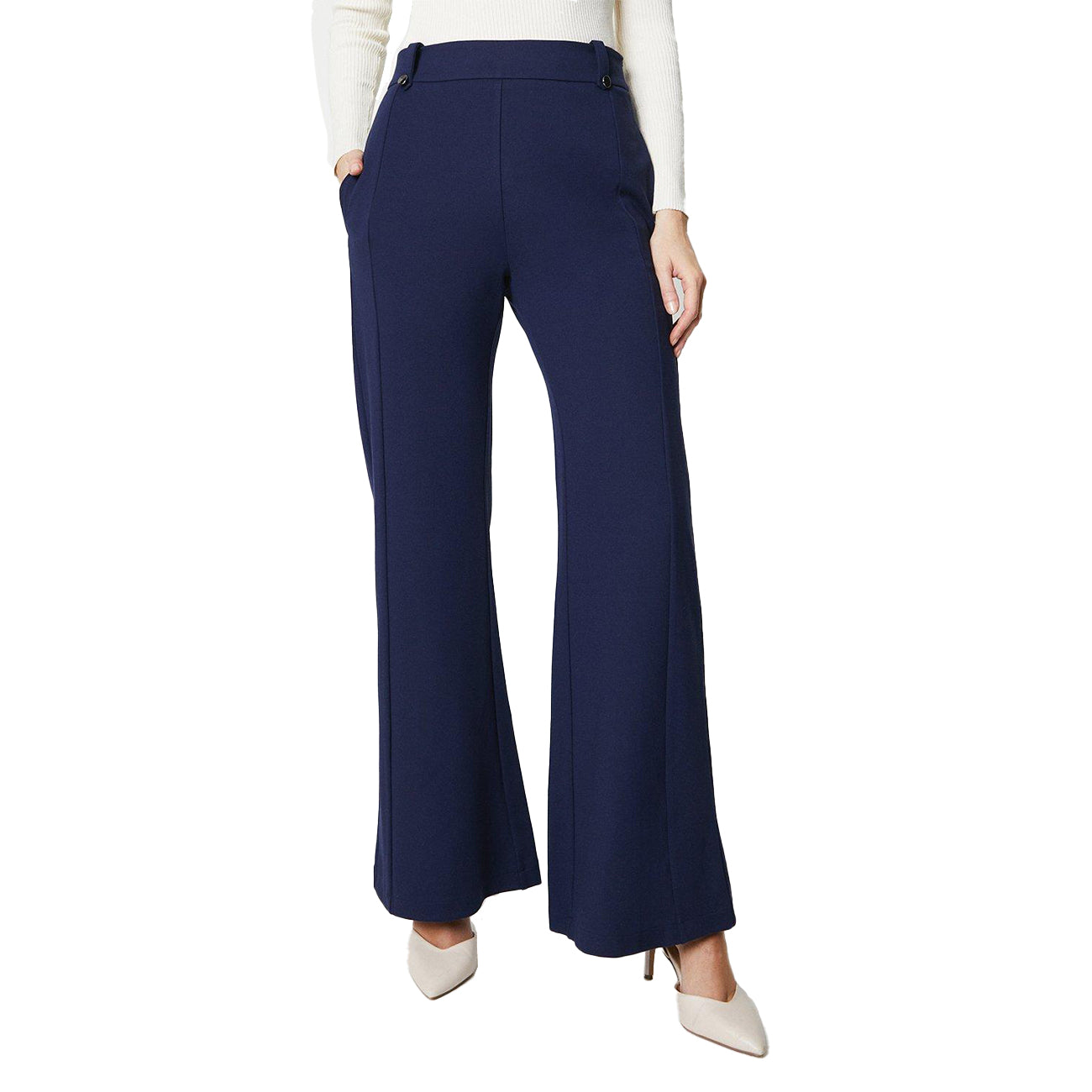 Navy - Front - Principles Womens-Ladies Ponte Waist Metal Trim Wide Leg Trousers