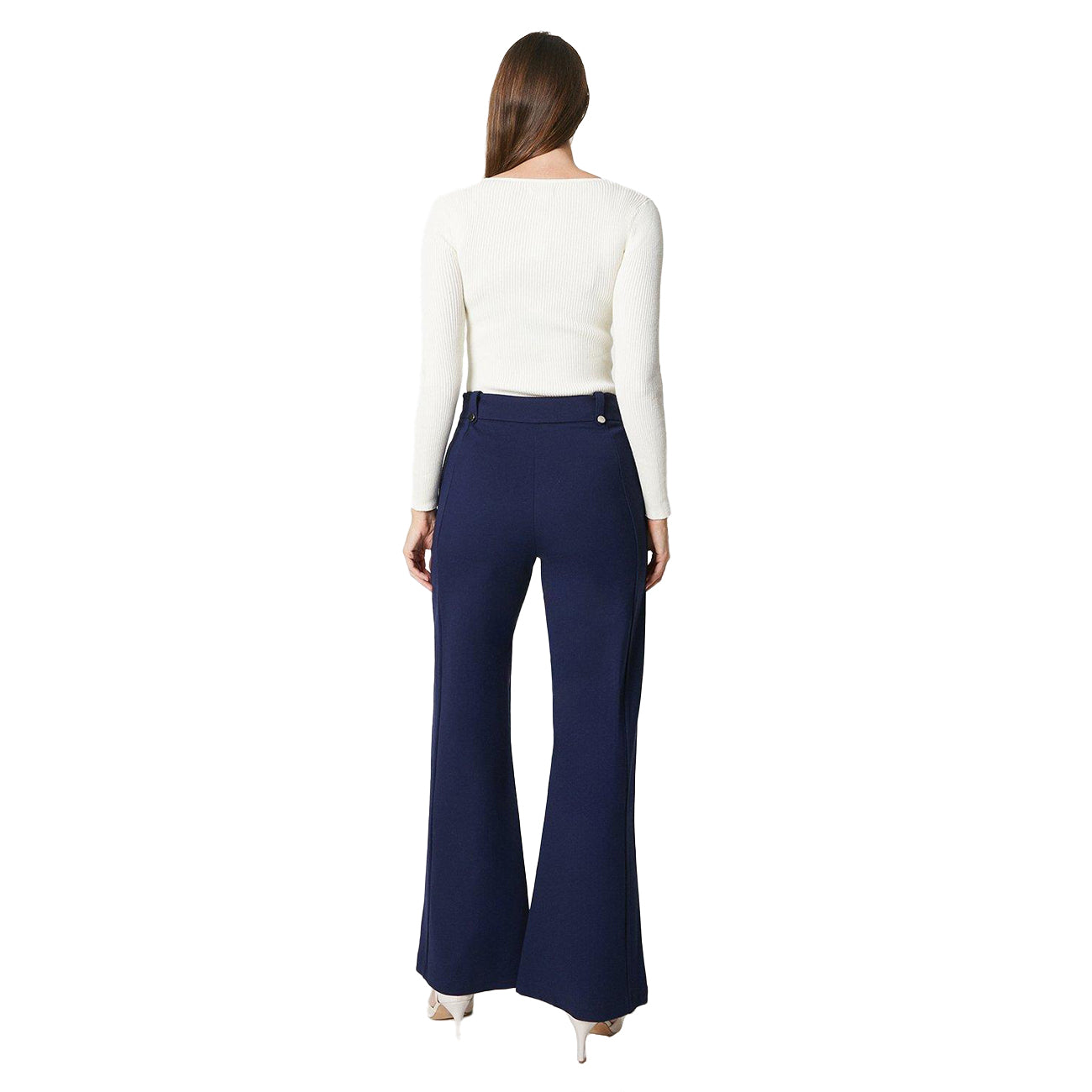 Navy - Back - Principles Womens-Ladies Ponte Waist Metal Trim Wide Leg Trousers