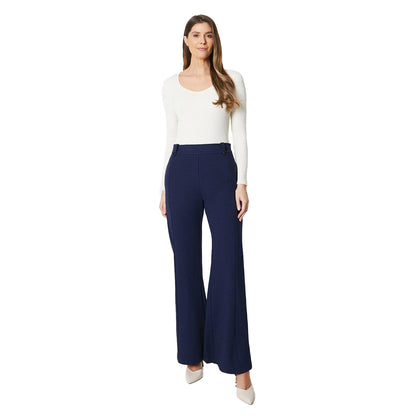 Navy - Lifestyle - Principles Womens-Ladies Ponte Waist Metal Trim Wide Leg Trousers