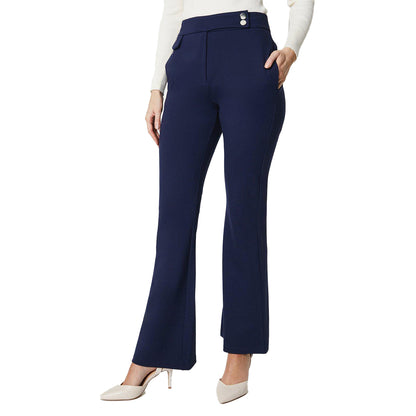 Navy - Front - Principles Womens-Ladies Ponte Waist Metal Trim Bootcut Trousers