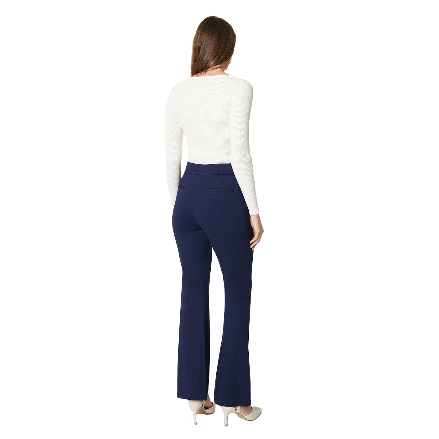 Navy - Back - Principles Womens-Ladies Ponte Waist Metal Trim Bootcut Trousers