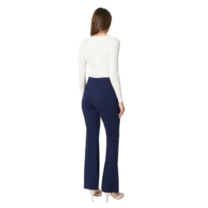 Navy - Back - Principles Womens-Ladies Ponte Waist Metal Trim Bootcut Trousers