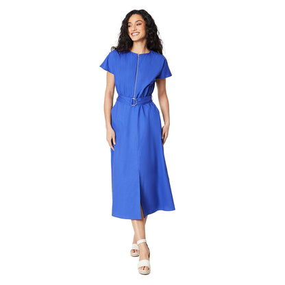 Powder Blue - Front - Principles Womens-Ladies Belted Poplin Zip Front Dress