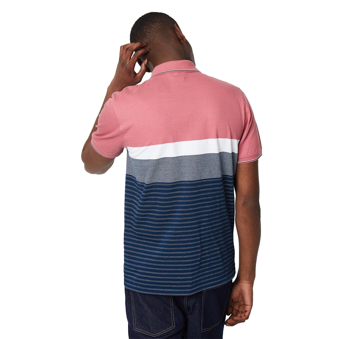 Rose - Back - Maine Mens Rome Placement Stripe Polo Shirt