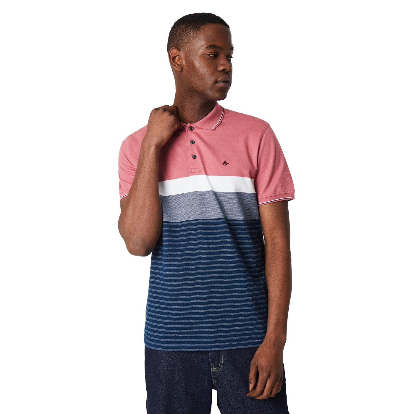 Rose - Front - Maine Mens Rome Placement Stripe Polo Shirt