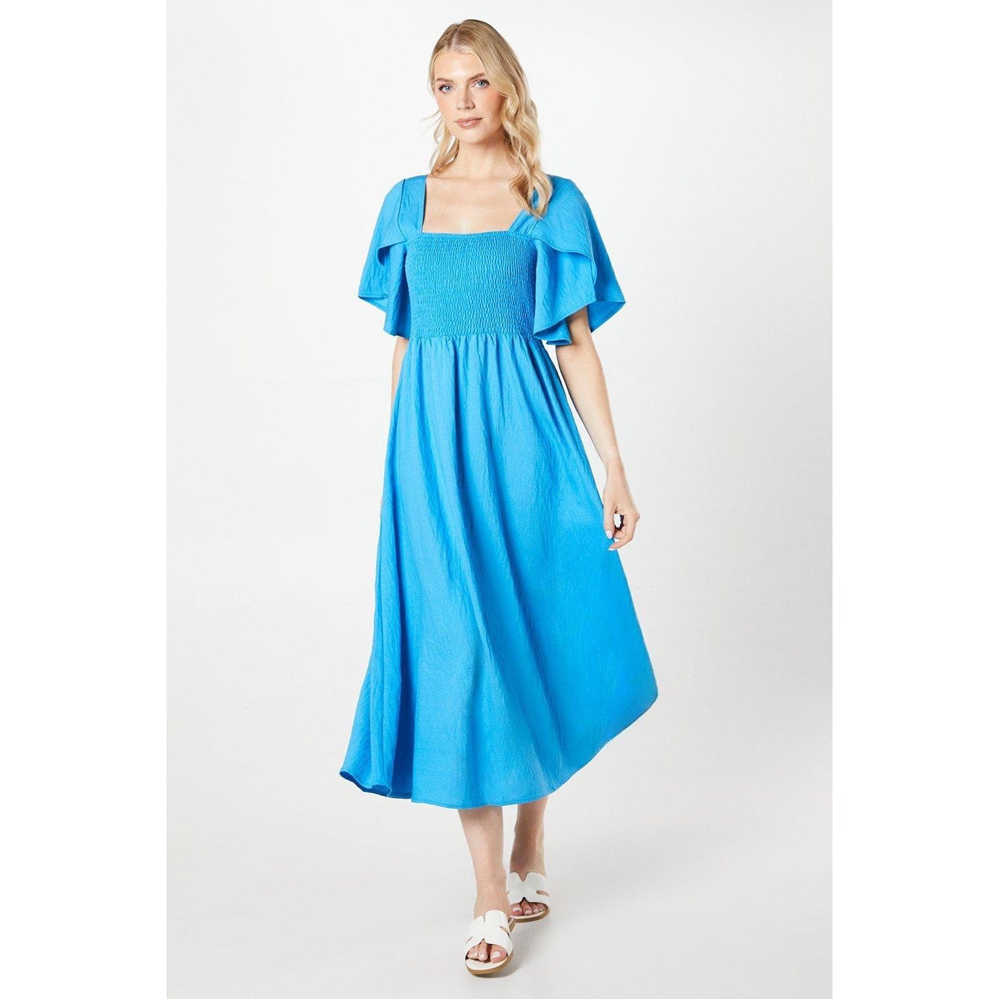Blue - Front - Principles Womens-Ladies Shirred Bodice Midi Dress