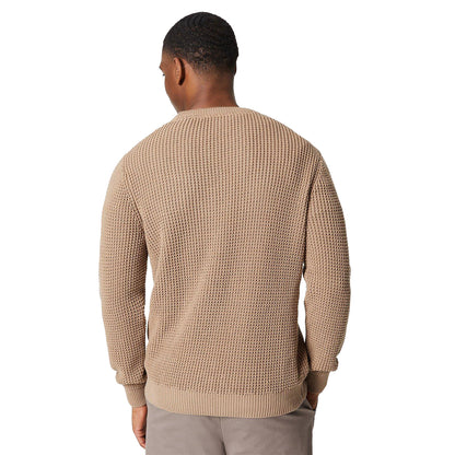 Stone - Back - Maine Mens Moss Stitch Crew Neck Jumper