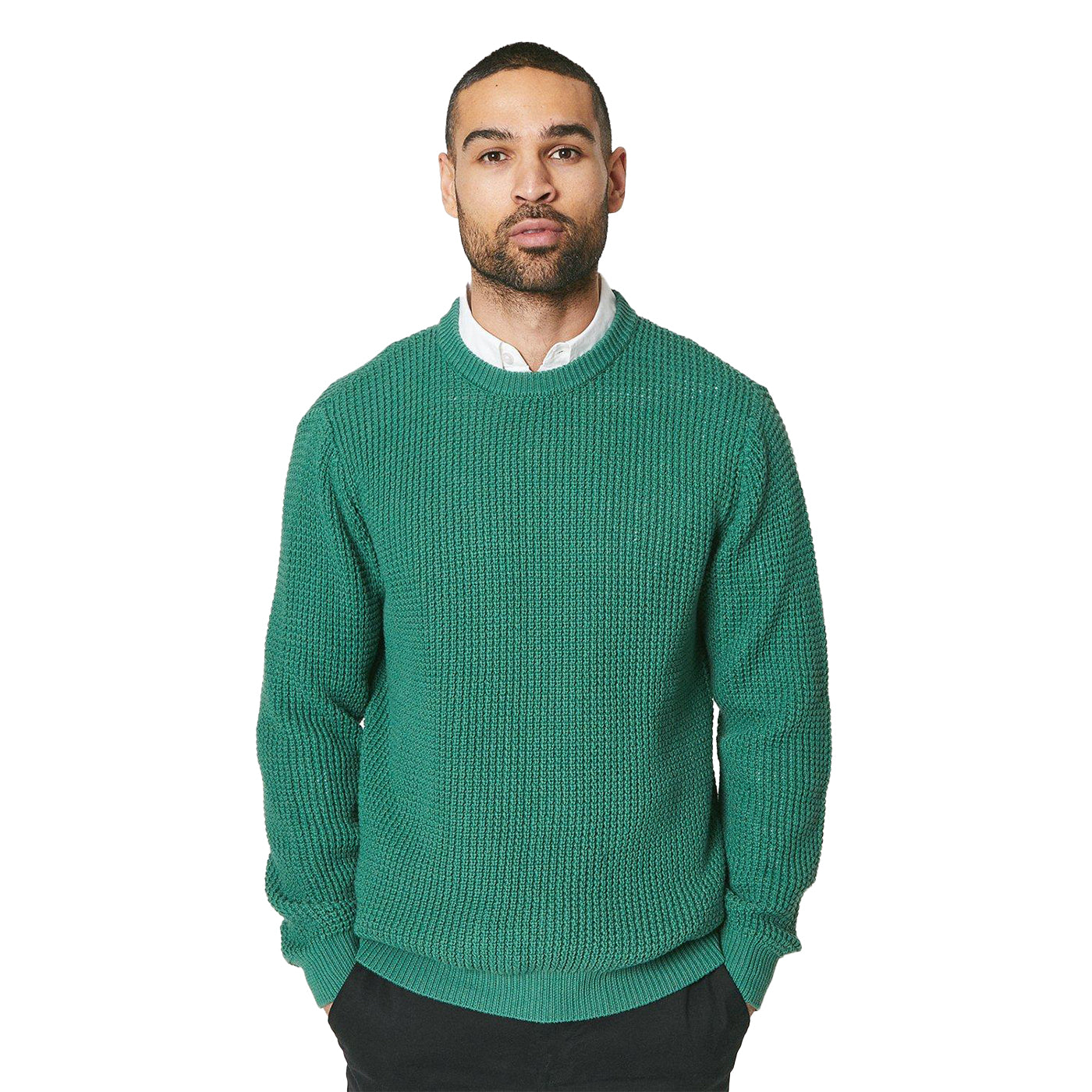 Khaki Green - Front - Maine Mens Moss Stitch Crew Neck Jumper